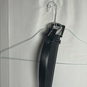 Men's Black Leather Belt with Contrast Stitching